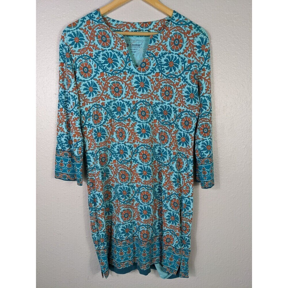 Coolibar Oceanside Floral Tunic Dress Blue Women's Size Small